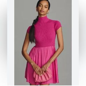 Anthropologie Thea Twofer Sweater mini Dress hot pink rose small NWT